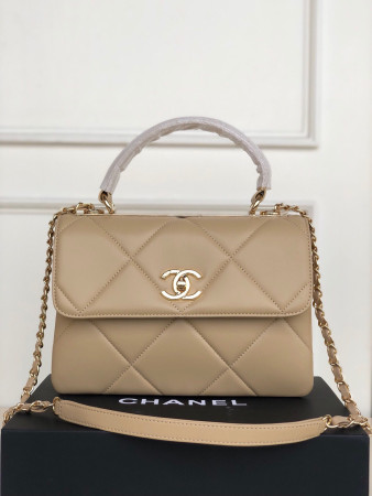 Ch*el flap bag with top handle 6.6 × 9.8 × 4.7 in