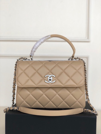 Ch*el flap bag with top handle 6.6 × 9.8 × 4.7 in