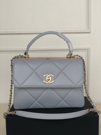 Ch*el flap bag with top handle 6.6 × 9.8 × 4.7 in