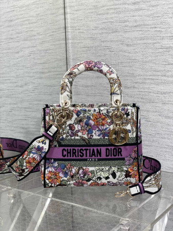 medium lady D*or bag  white multicolor D*or 4 saisons Été embroidery 24 x 20 x 12 cm