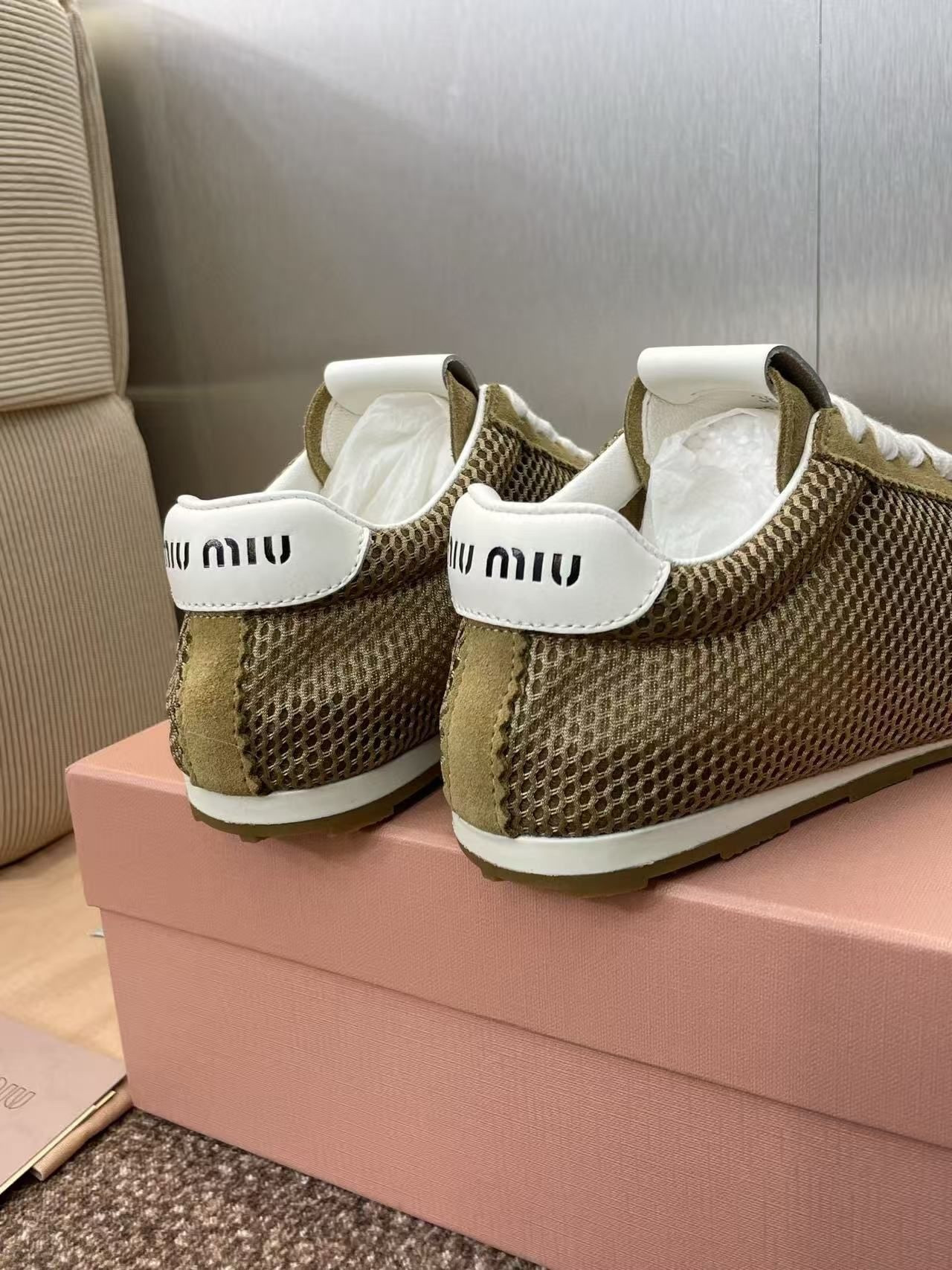 UA Miu Miu Plume mesh and suede sneakers