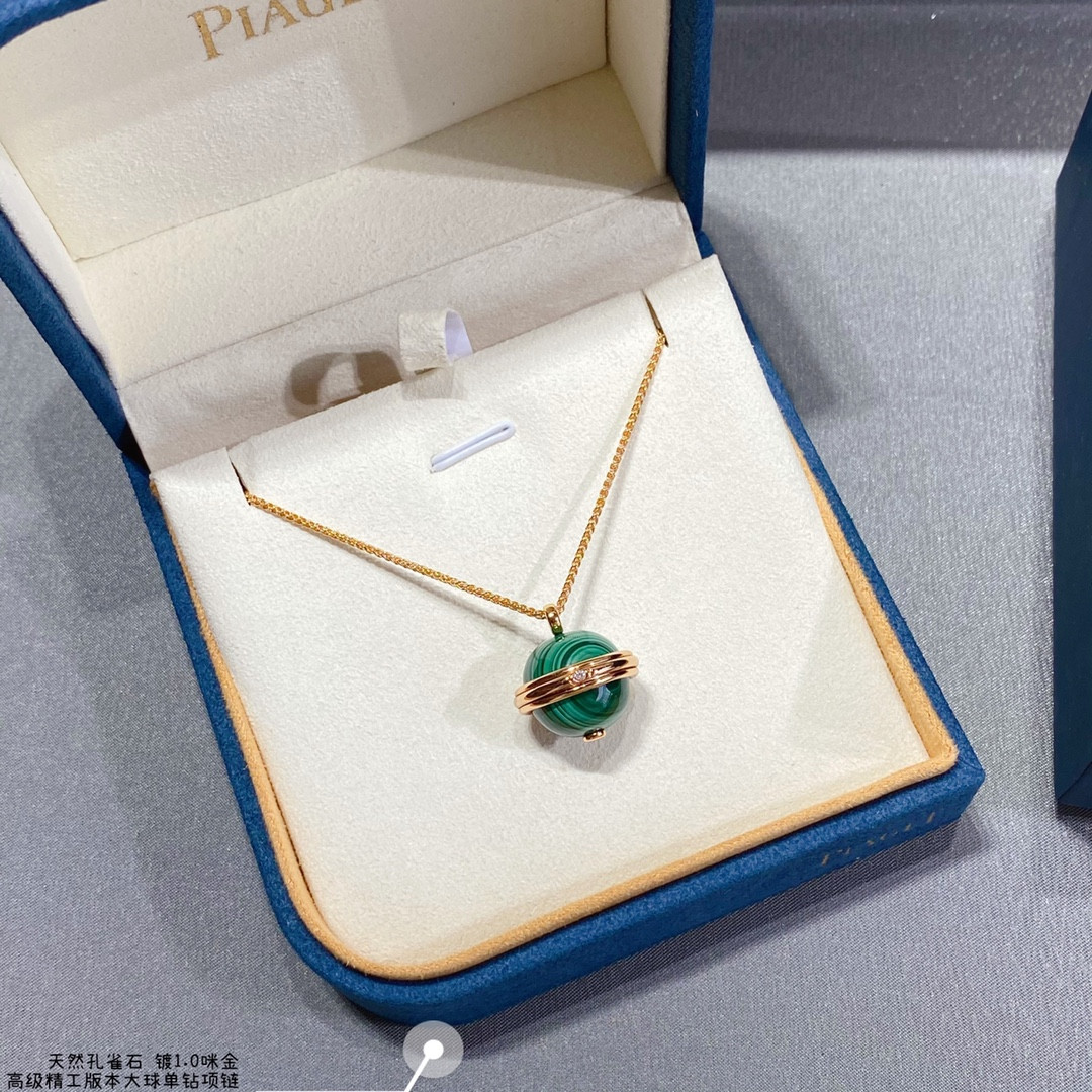 piaget single Di*m*nd natural malachite large ball necklace