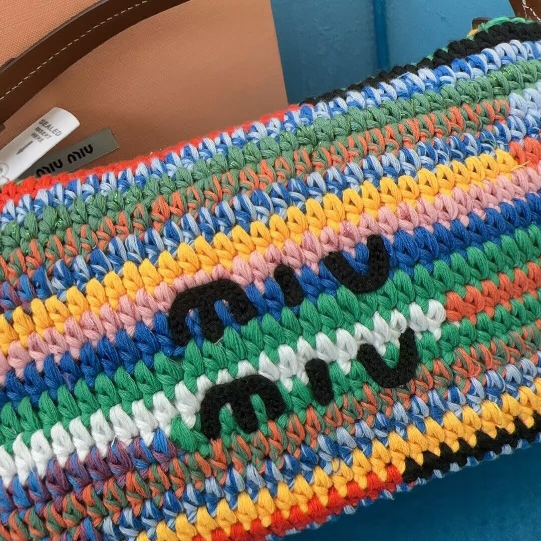 Miu Miu Multicolored Crochet Pouch 19x14x10cm