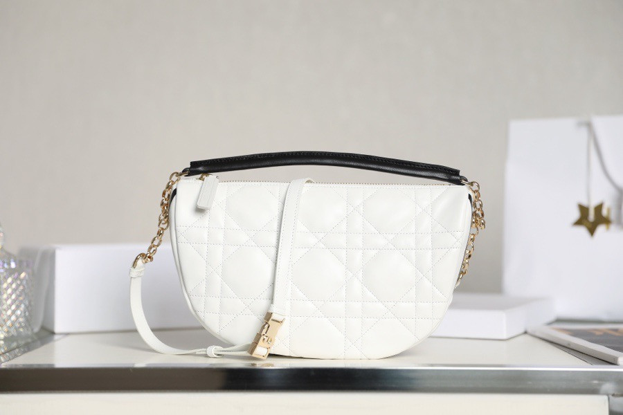 lambskin cannage medium D*or vibe hobo bag white