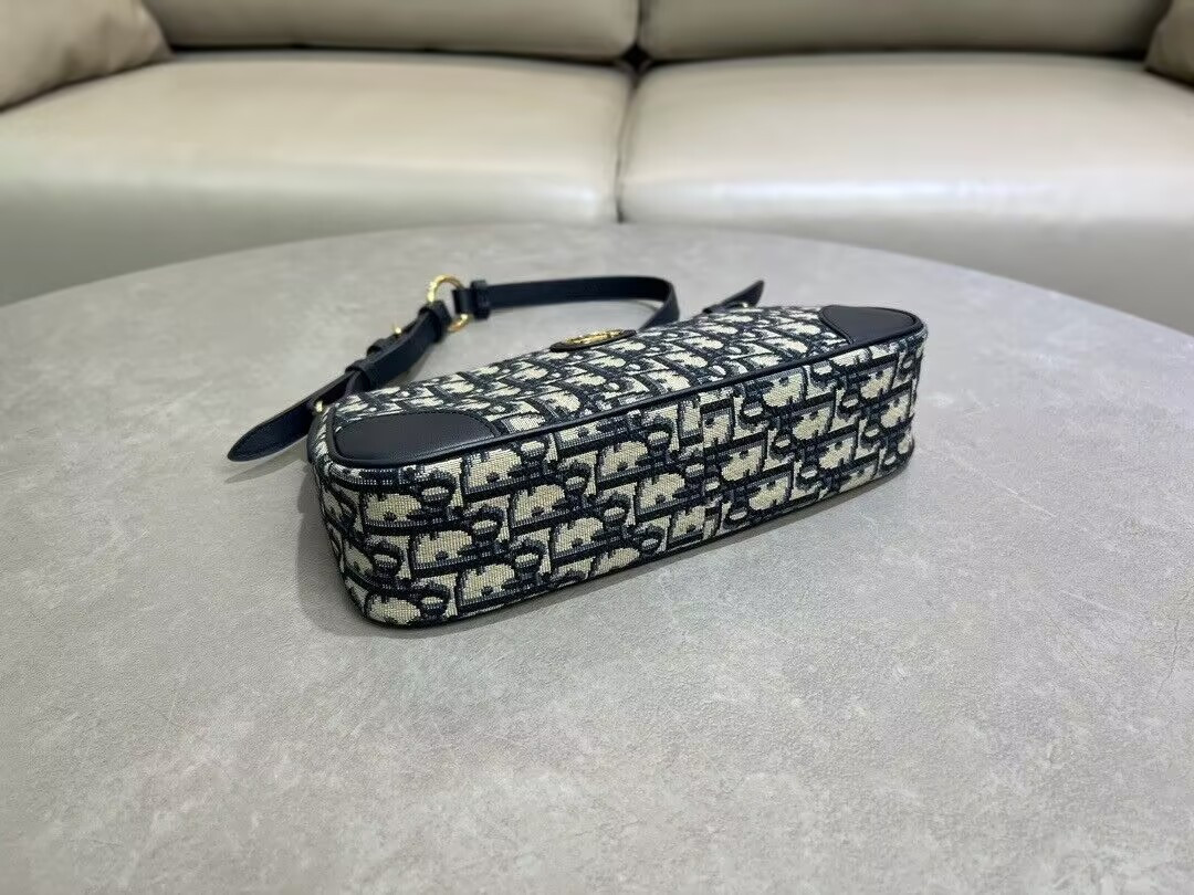 D*or 30 montaigne wanderlust mini bag blue D*or oblique jacquard and smooth calfskin 26x12x7cm
