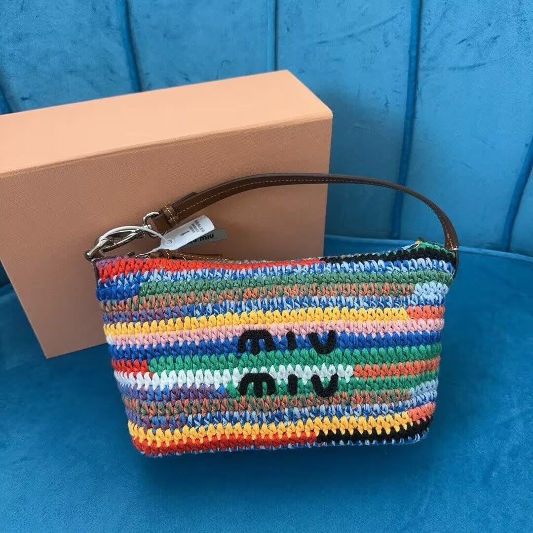 Miu Miu Multicolored Crochet Pouch 19x14x10cm