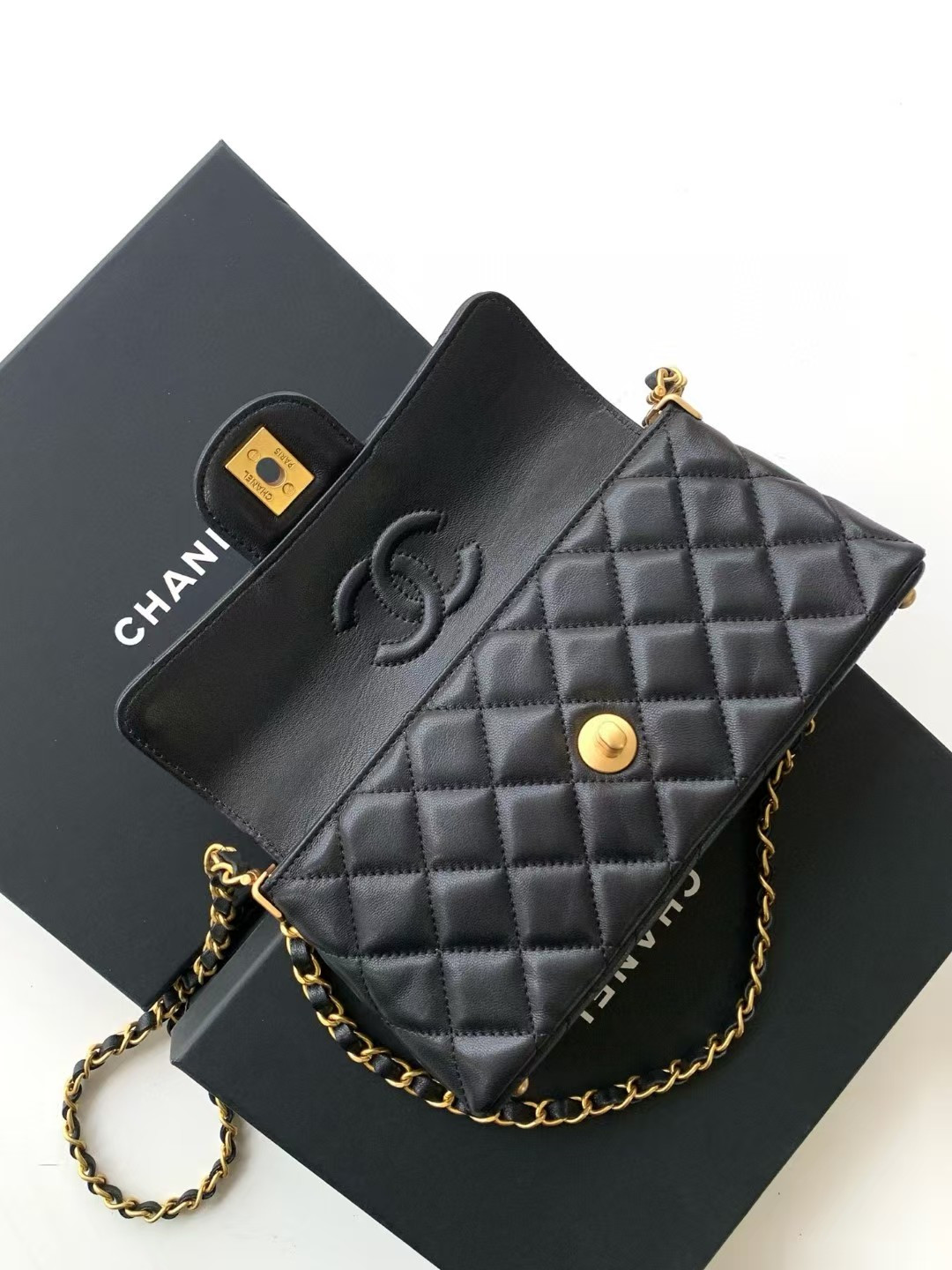 Ch*el mini flap top handle bag 12x22x6cm