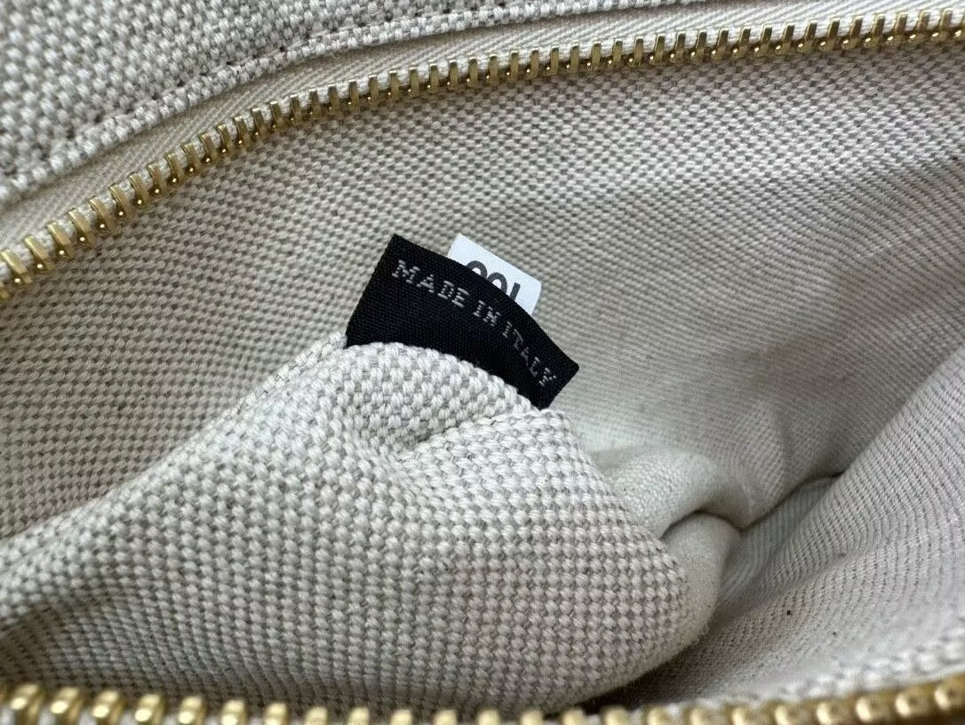 Pra*a natural medium linen blend and leather tote bag 28x22.5x12.5cm