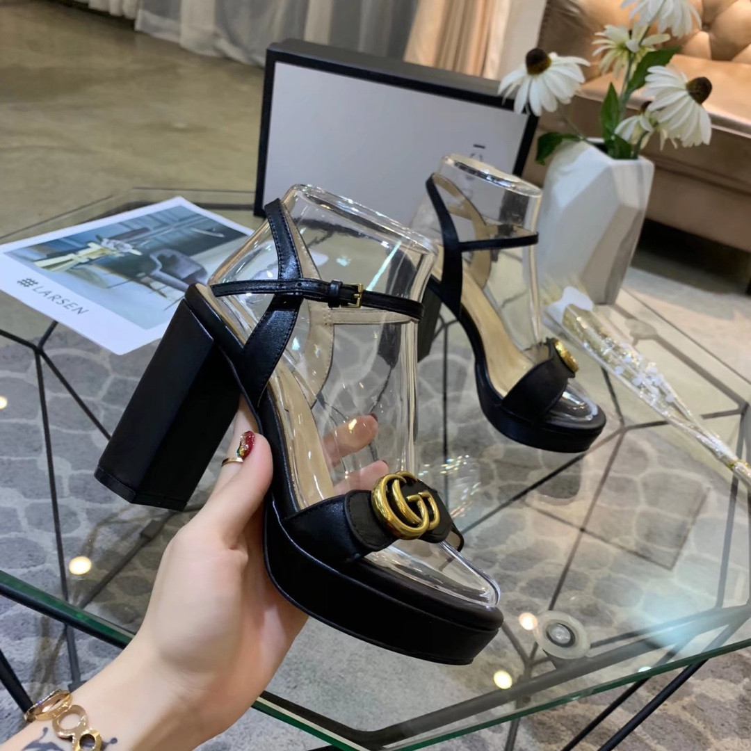 ua G*u*i leather high-heel sandal