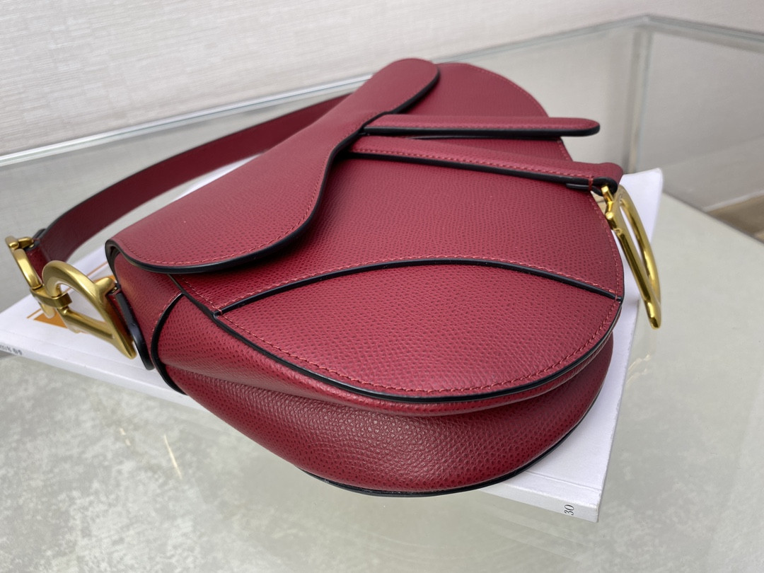 D*or saddle bag amaryllis red grained calfskin 25.5x20x6.5cm