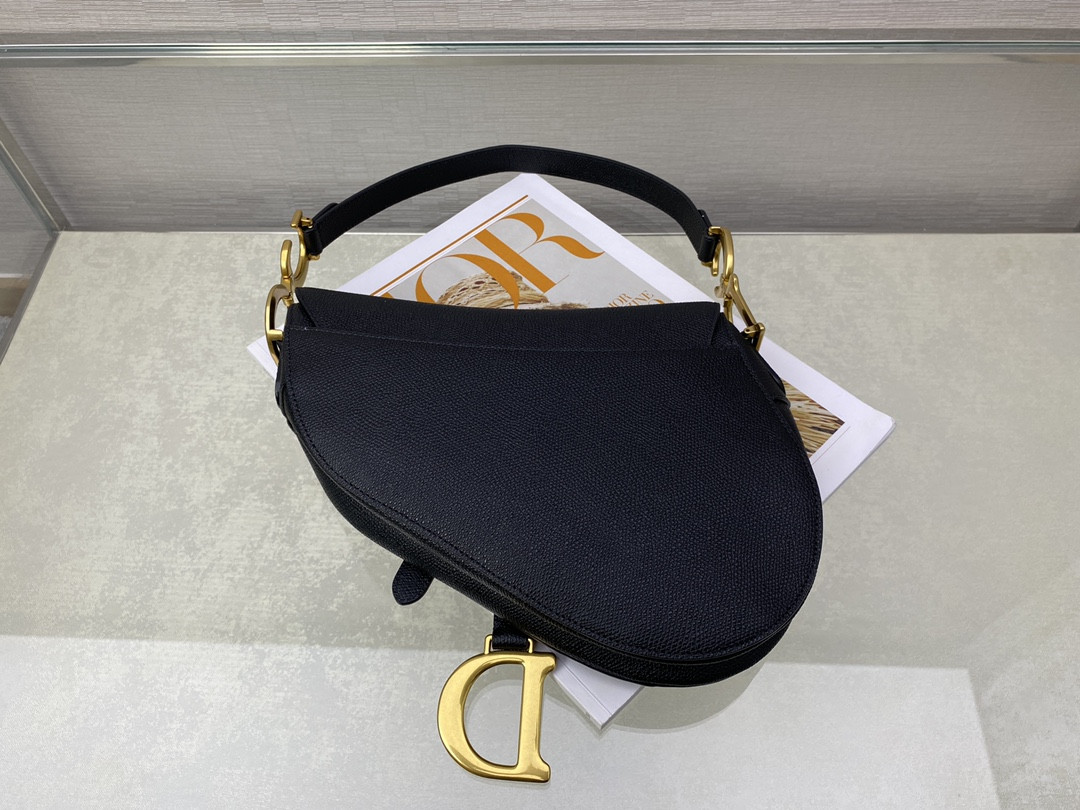 D*or saddle bag indigo black grained calfskin 25.5x20x6.5cm
