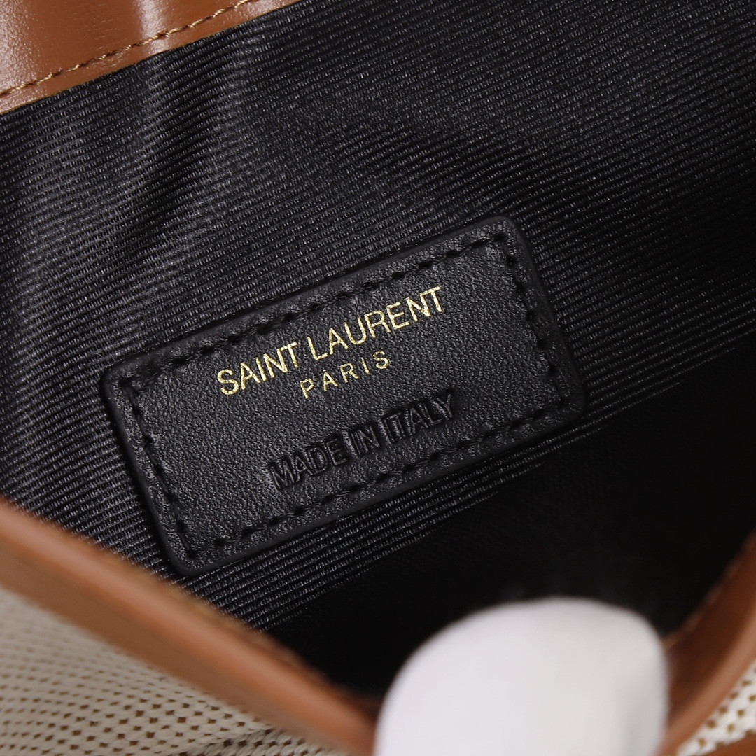 Y*L uptown pouch in canvas and smooth leather natural beige 10.6 x 6.2 x 0.7 inches