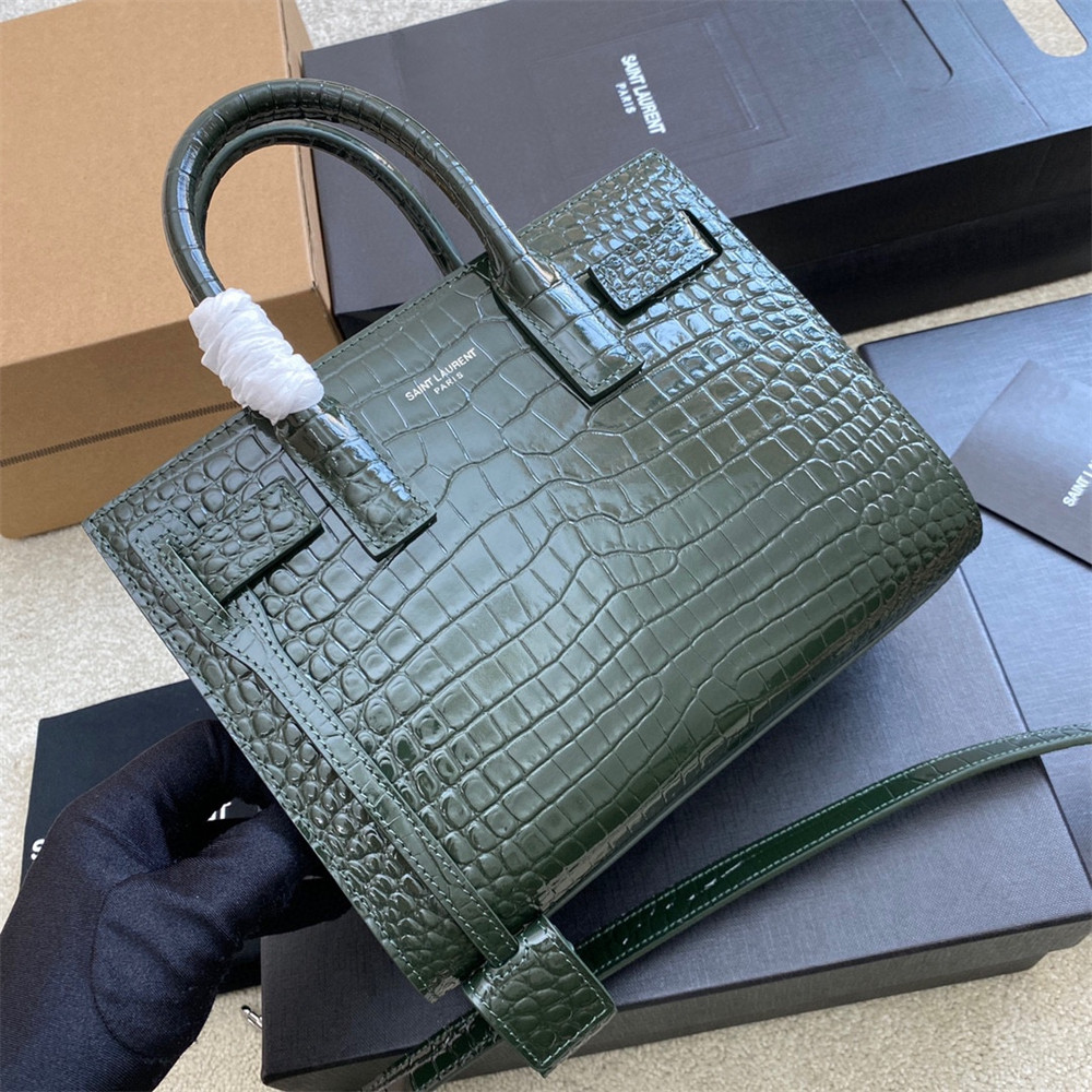 Y*L sac de jour nano in crocodile embossed leather green 8.6 x 6.8 x 3.5 inches