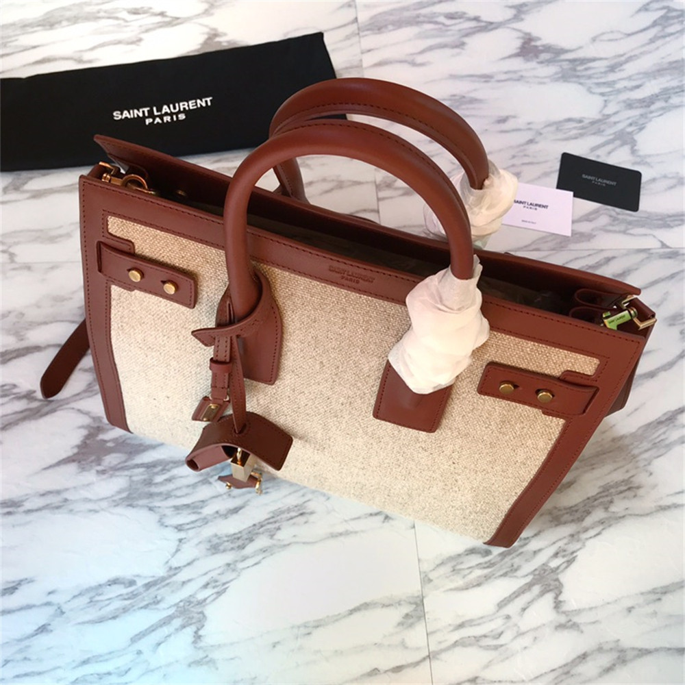 Y*L sac de jour small in canvas and leather beige sea salt and brick