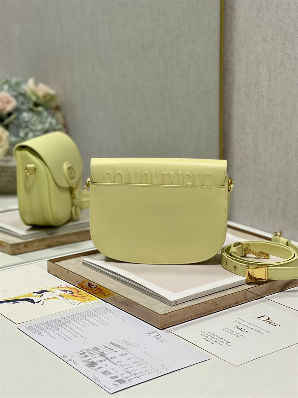 medium D*or bobby bag light green box calfskin