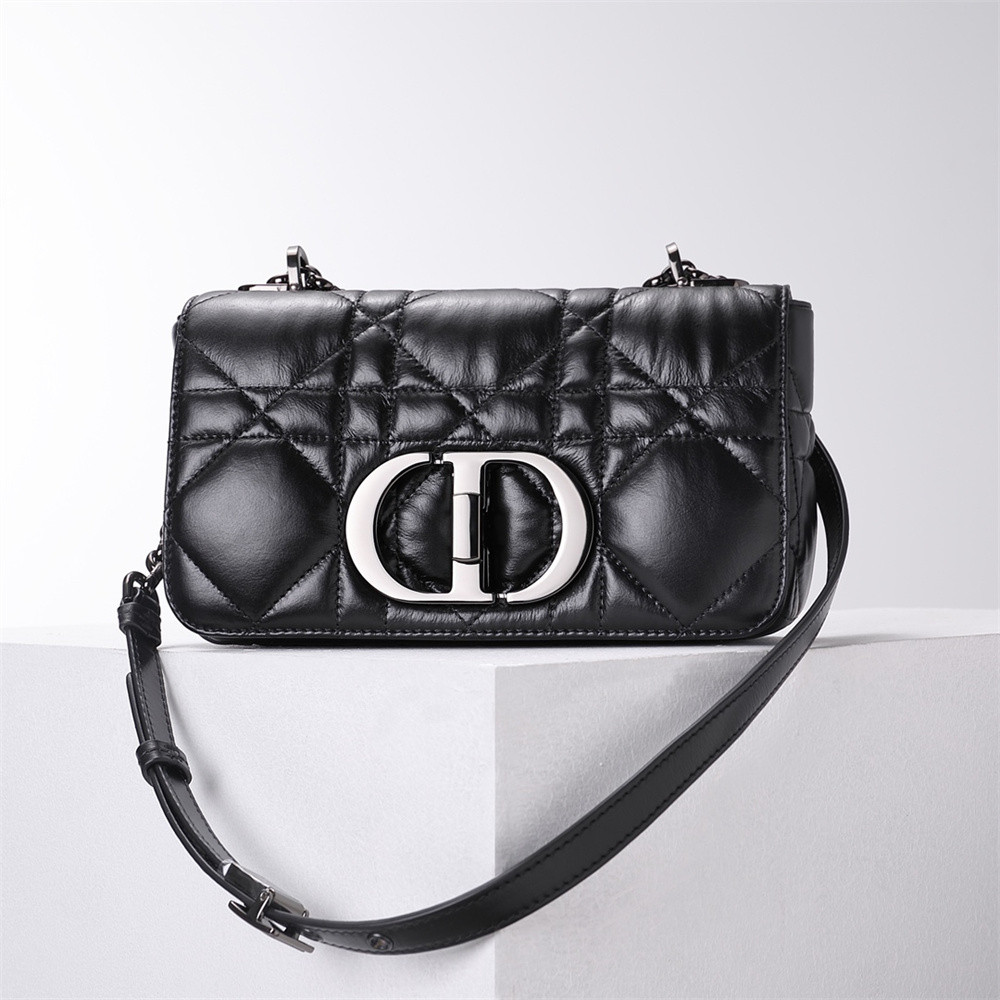 large d*or caro bag black S*pple cannage calfskin with silver hardware 29 x 18 x 10 cm