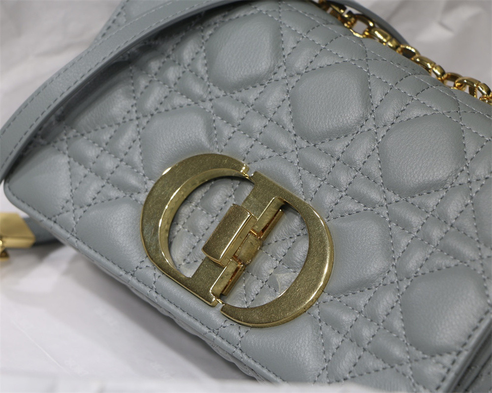 small d*or caro bag stone gray S*pple cannage calfskin 20 x 12 x 7 cm