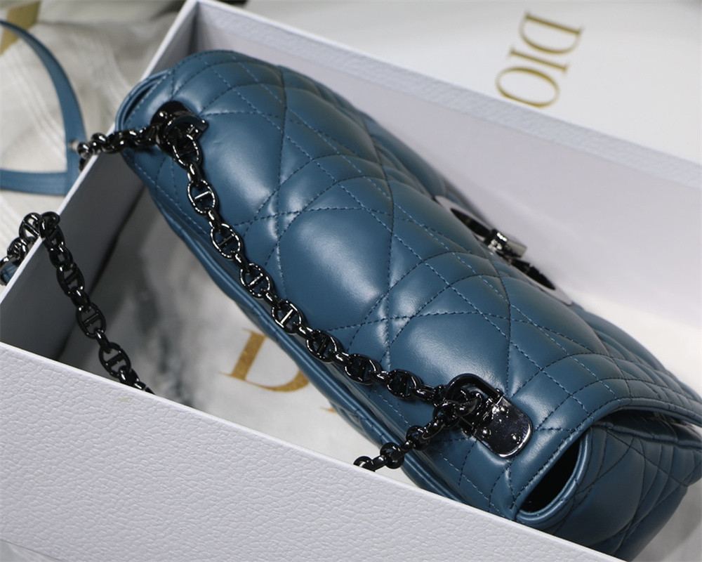medium d*or caro bag navy S*pple cannage calfskin with silver hardware 25.5 x 15.5 x 8 cm