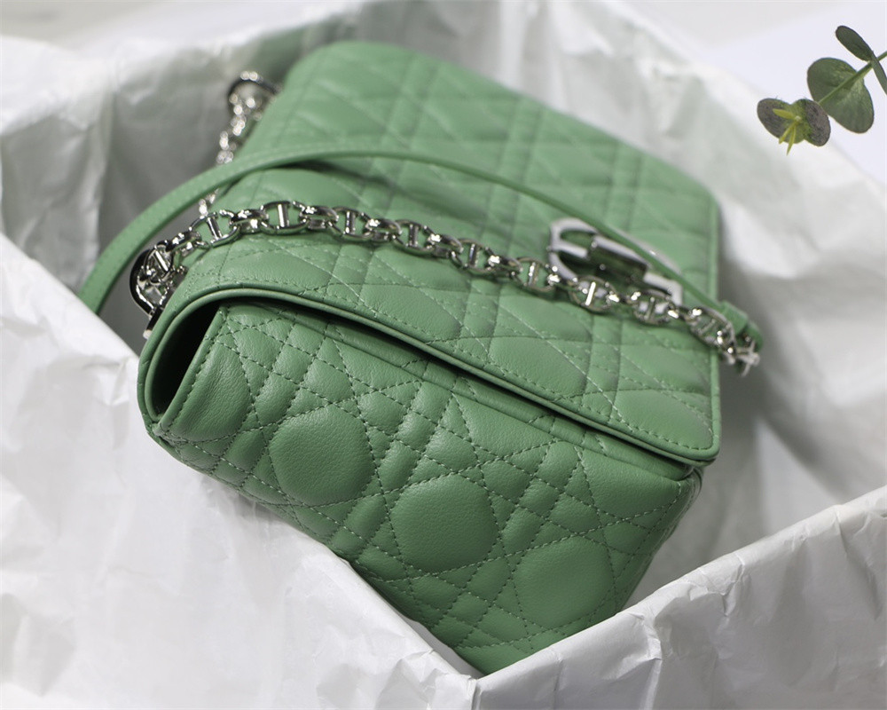large d*or caro bag green S*pple cannage calfskin with silver hardware 29 x 18 x 10 cm
