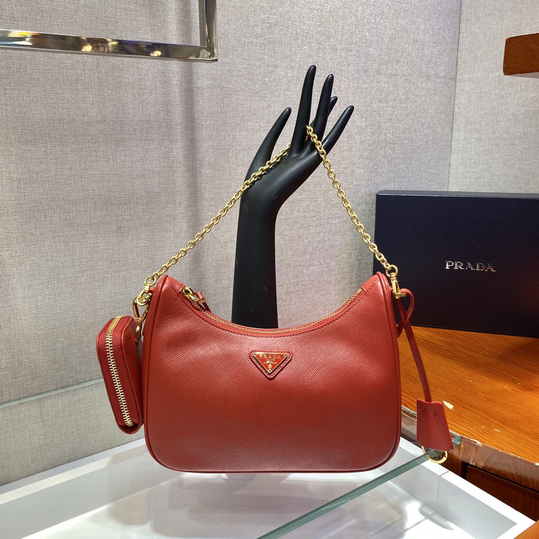 Pra*a re-edition 2005 saffiano leather bag red