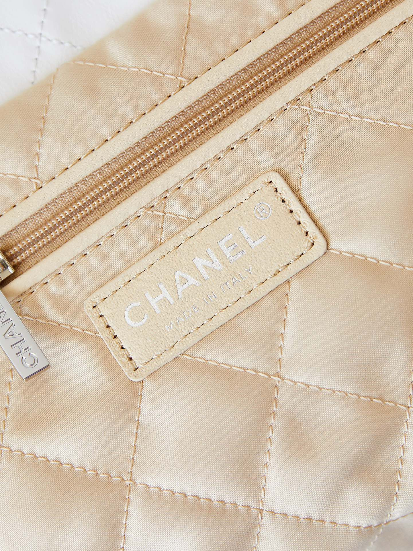 Ch*el 22 small handbag shiny calfskin & rainbow metal white 15.2×16.4×3.1 in