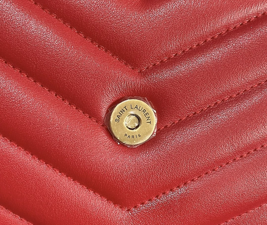 Y*L loulou small in quilted leather shiny red gold 9 x 6.1 x 3.3 inches