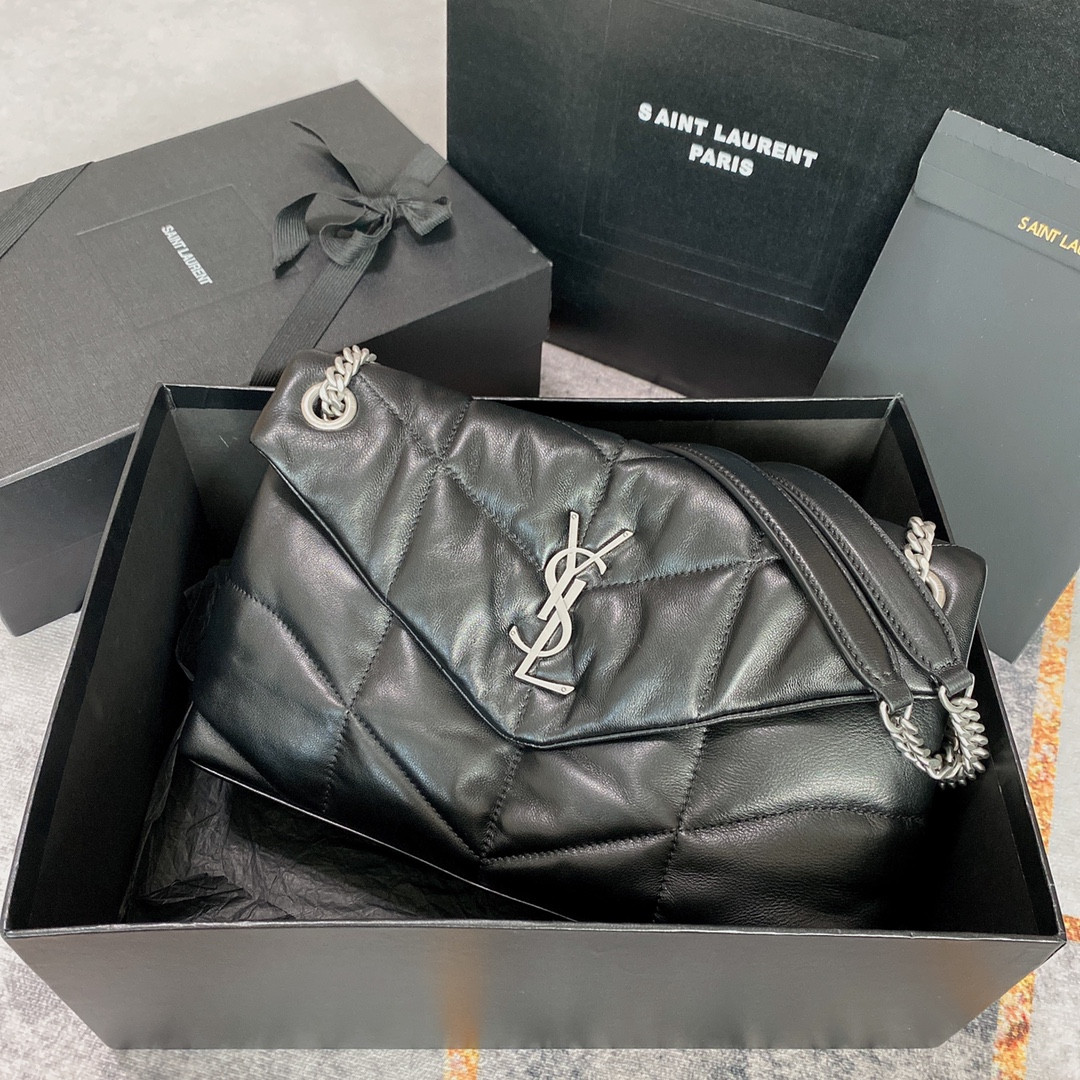 Y*L puffer small in nappa leather black silver 11.4 x 6.6 x 4.3 inches