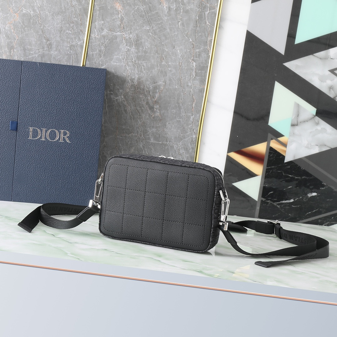 D*or safari bag with strap  black D*or oblique jacquard  8.5 x 6 x 2.5 inches