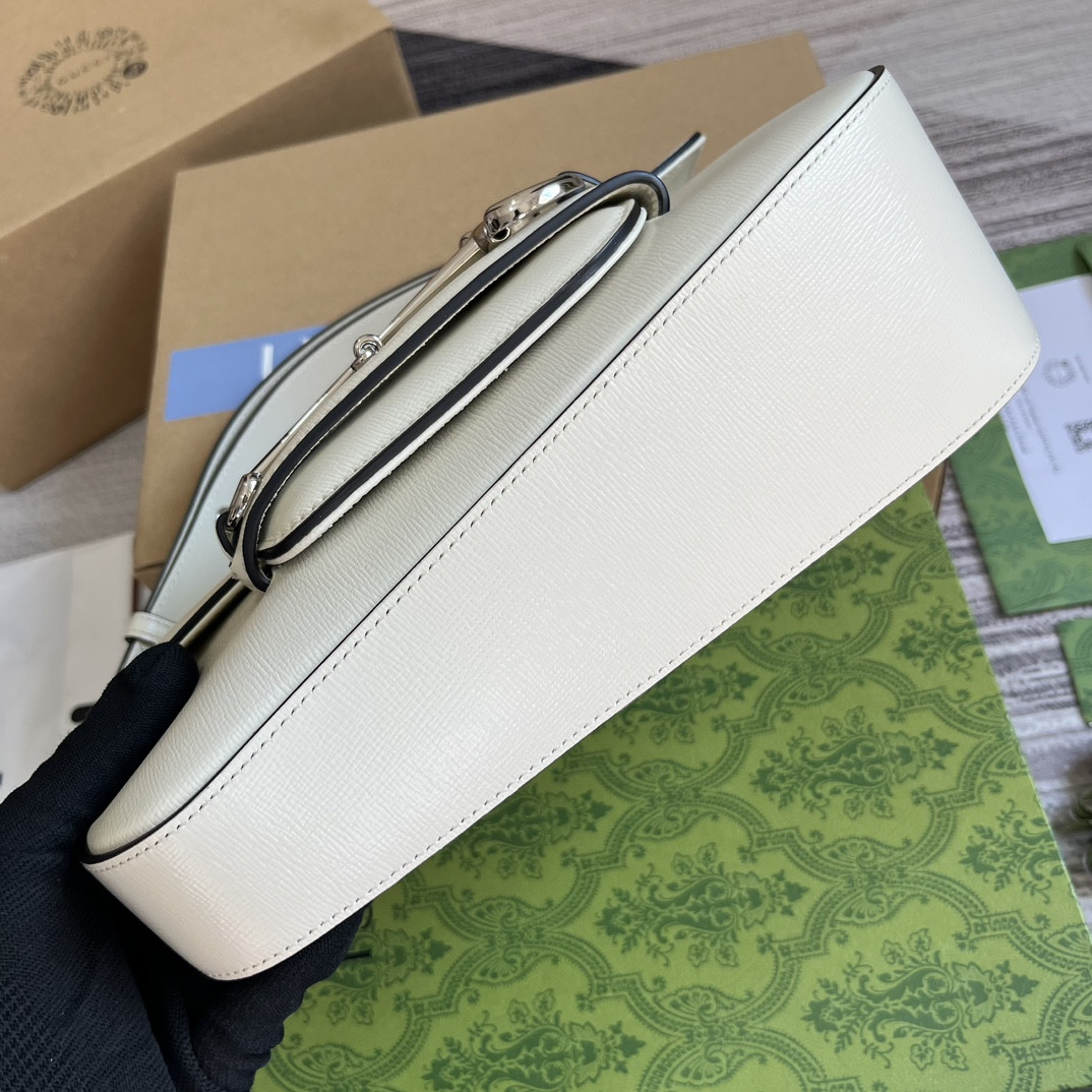 G*u*i horsebit 1955 small shoulder bag white 10.4"w x 6.7-4.1"h x 3.1-1.6"d