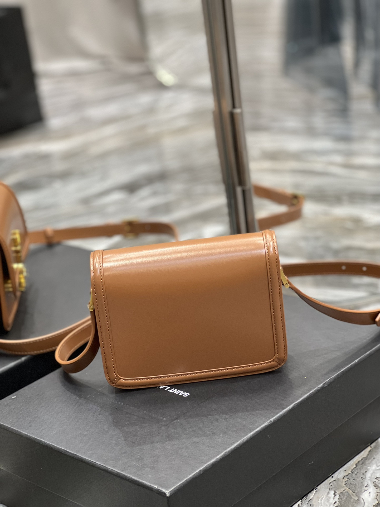 y*l solferino small satchel in box Sa**t Lau*nt brwon 7.4 x 5.1 x 1.9 inches