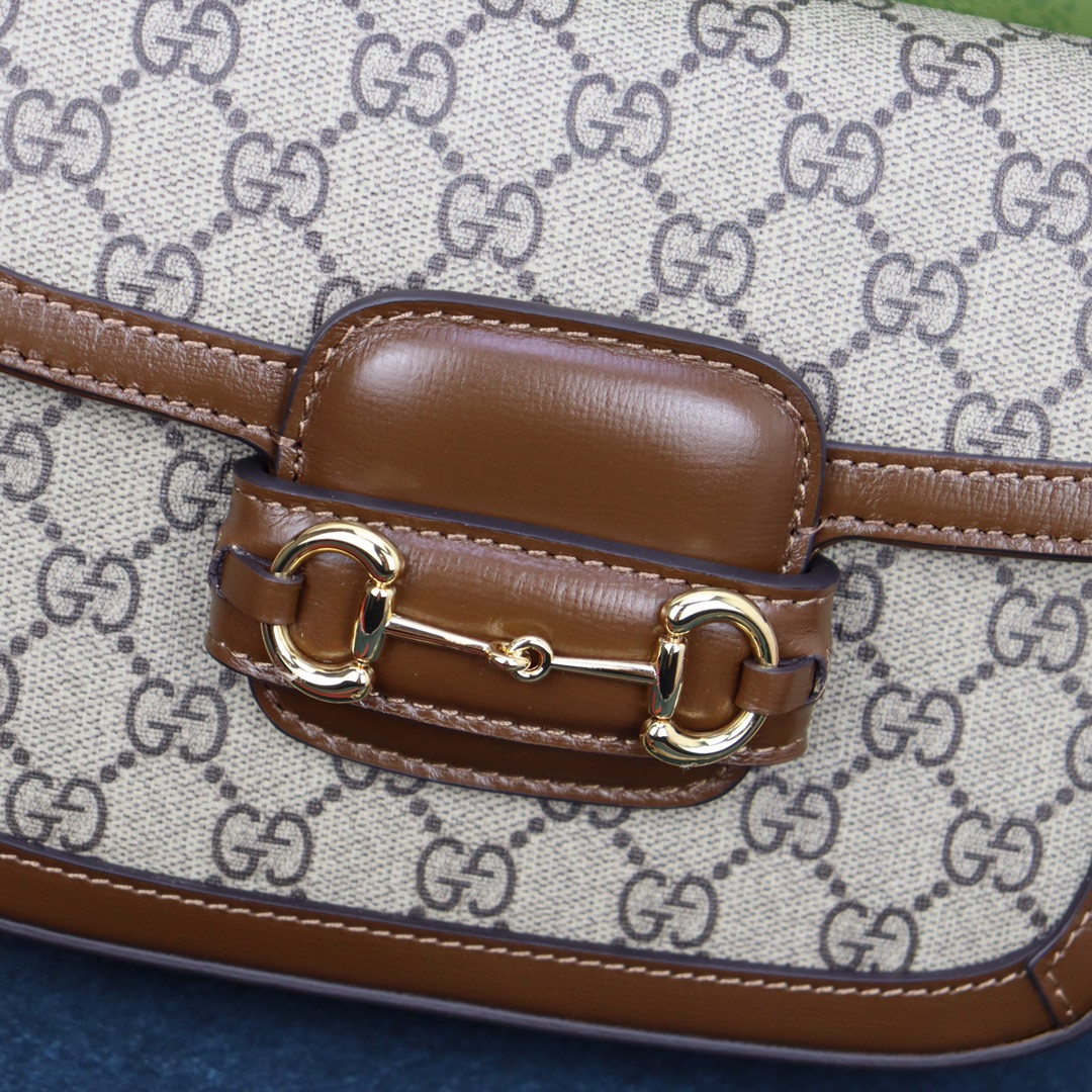 G*u*i horsebit 1955 mini bag beige and ebony 8.1"w x 5.7"h x 2"d