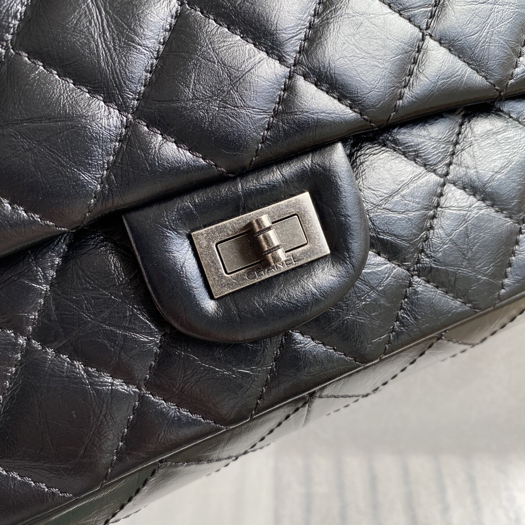 Ch*el large 2.55 handbag black 7.6 × 10.9 × 2.9 in