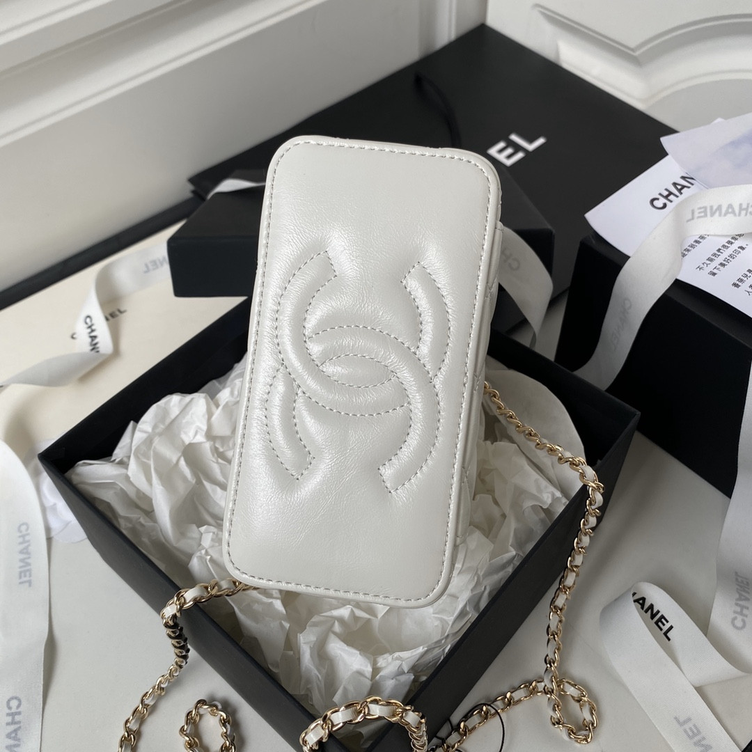 Ch*el 24p chain leather square box shoulder bag white 16x10x8cm