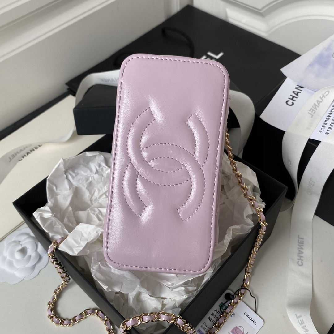 Ch*el 24p chain leather square box shoulder bag purple 16x10x8cm