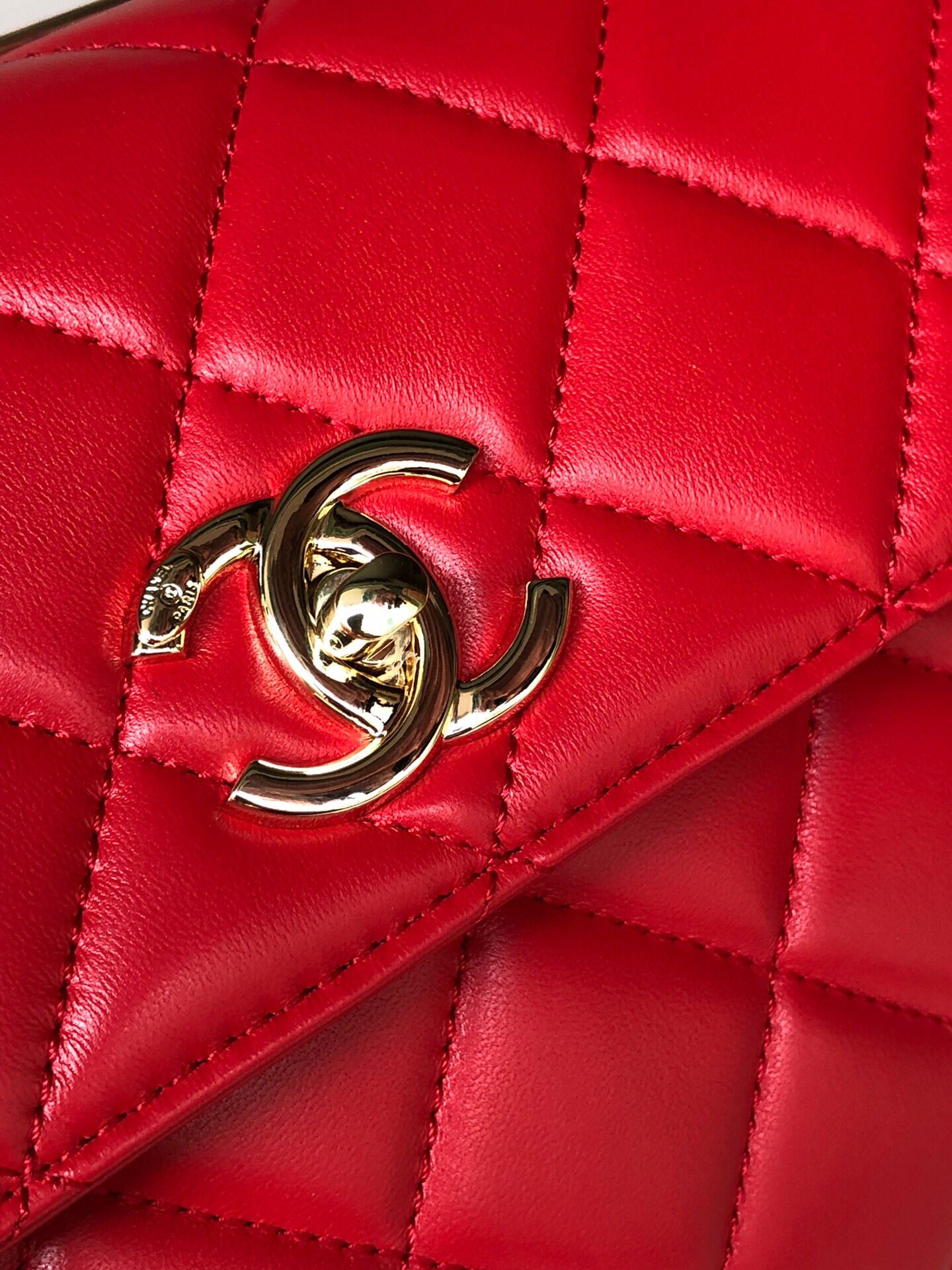 Ch*el flap bag with top handle 6.6 × 9.8 × 4.7 in
