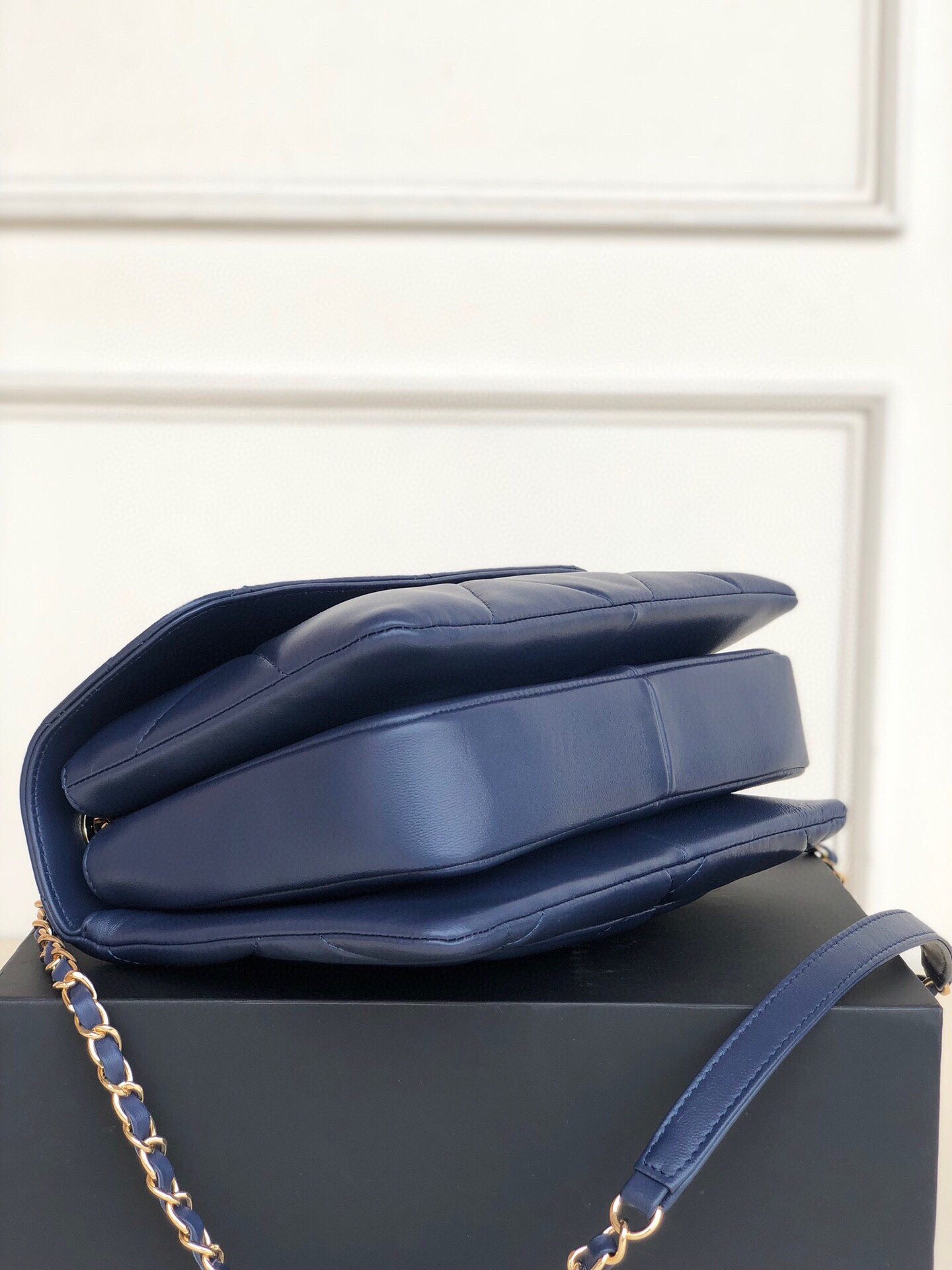 Ch*el flap bag with top handle 6.6 × 9.8 × 4.7 in