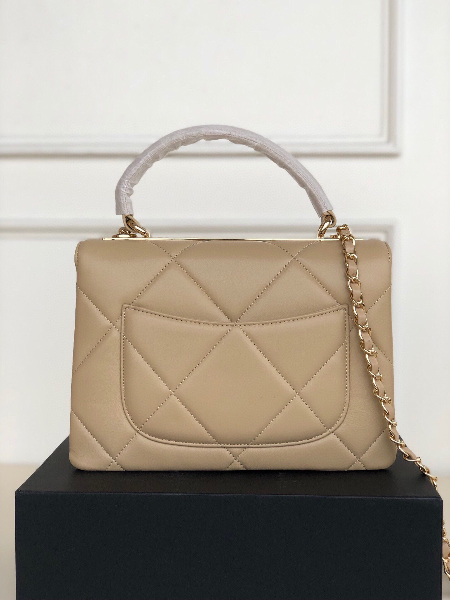 Ch*el flap bag with top handle 6.6 × 9.8 × 4.7 in
