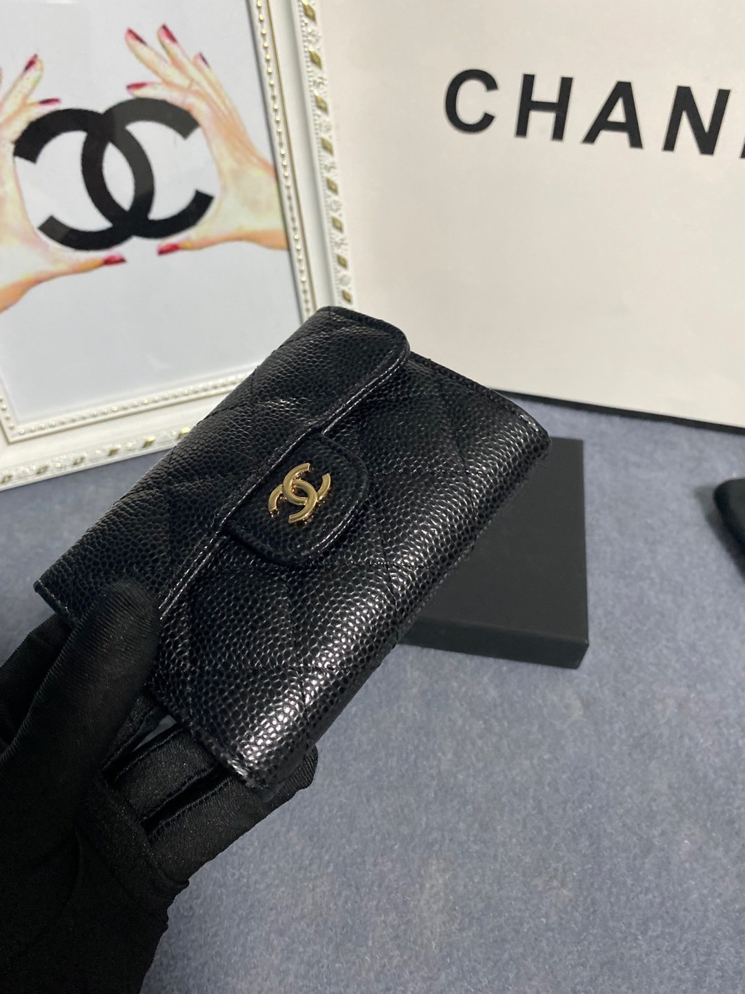 Ch*el flap wallet 12 x 8.5cm