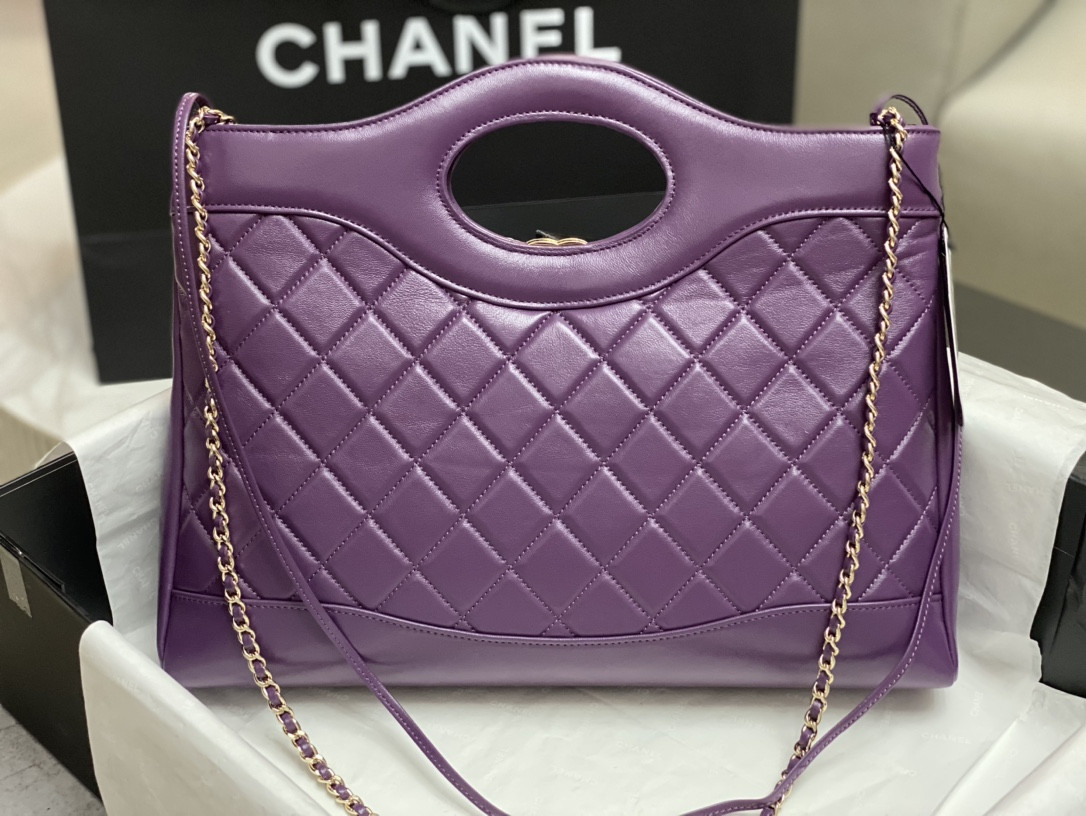 Ch*el  shopping bag shiny lambskin & gold-tone metal 35x39x8cm