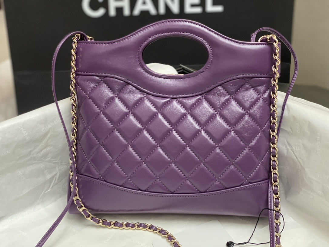 Ch*el mini shopping bag shiny lambskin & gold-tone metal 22x23x5.5cm