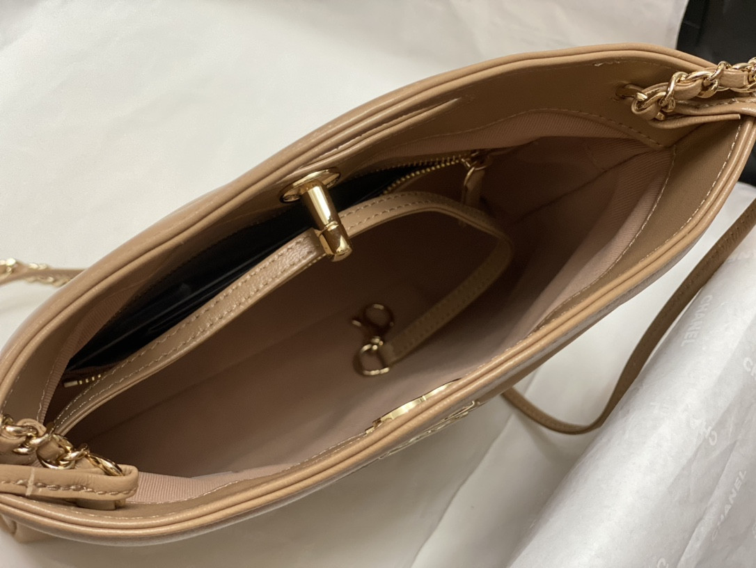 Ch*el mini shopping bag shiny lambskin & gold-tone metal 22x23x5.5cm