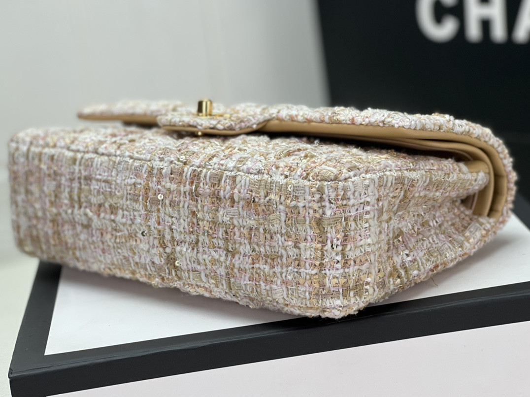 Ch*el classic 11.12 handbag tweed & gold-tone metal   6 × 9.9 × 2.5 in