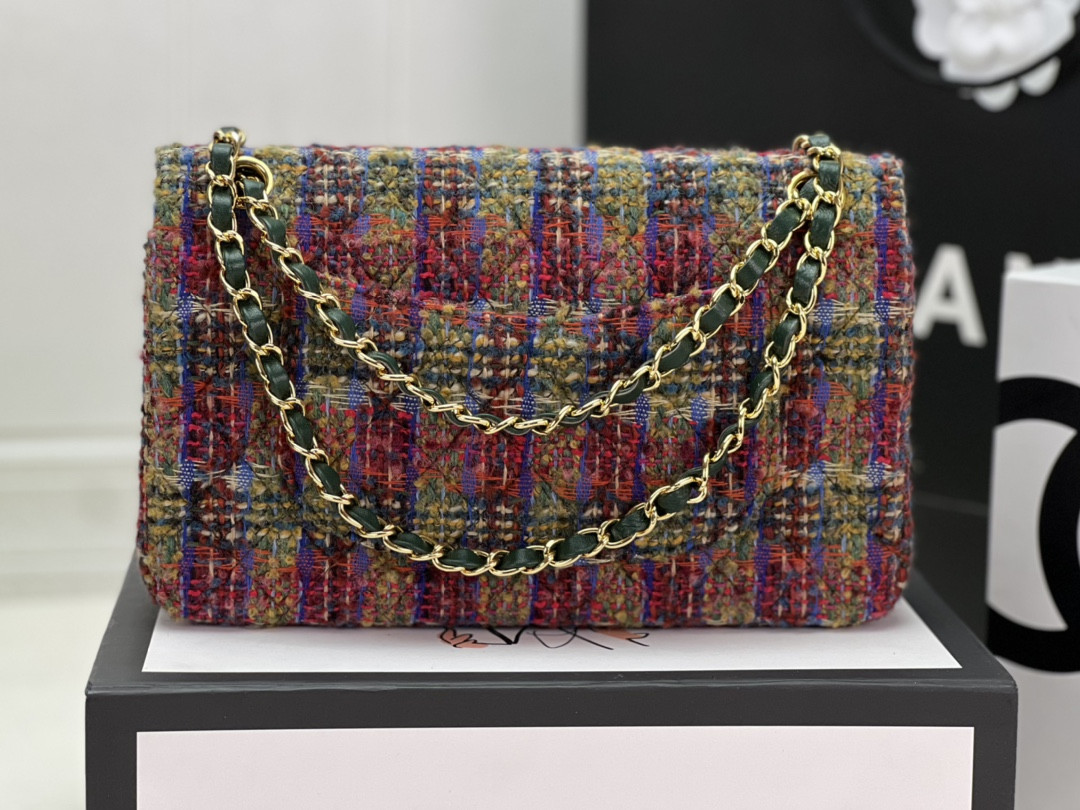 Ch*el classic 11.12 handbag tweed & gold-tone metal 6 × 9.9 × 2.5 in