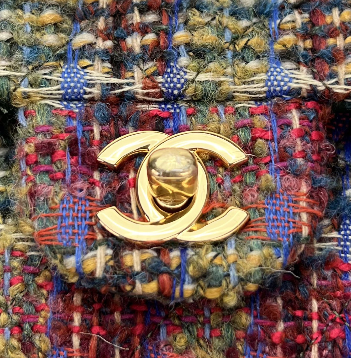 Ch*el classic 11.12 handbag tweed & gold-tone metal 6 × 9.9 × 2.5 in