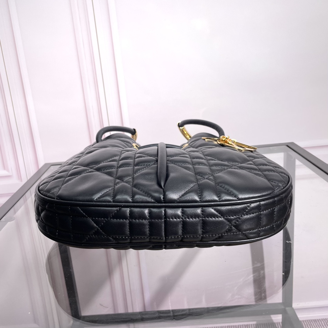 medium D*or nolita bag black macrocannage lambskin 10.5 x 10 x 2 inches