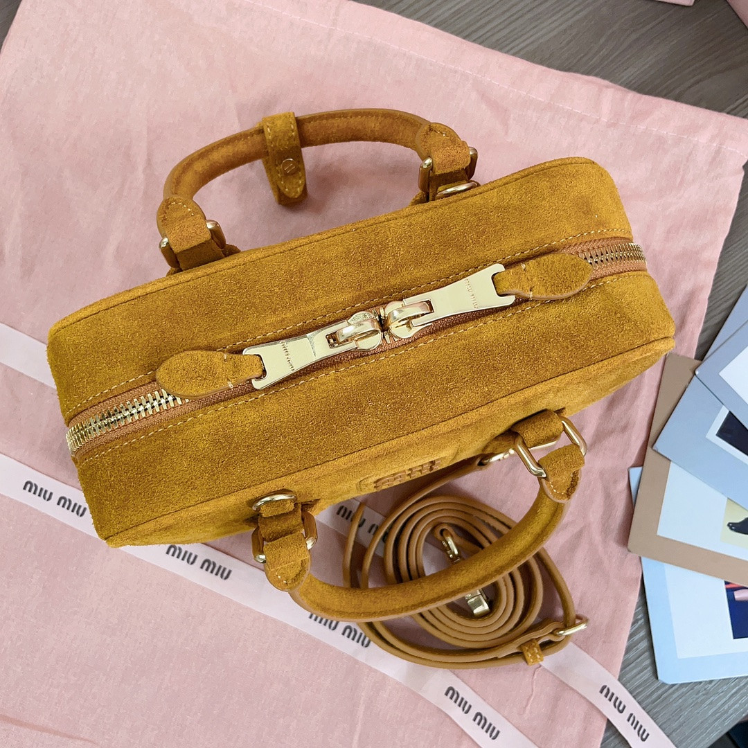 Miu Miu Arcadie padded suede top-handle bag 22X10.5X7.5cm