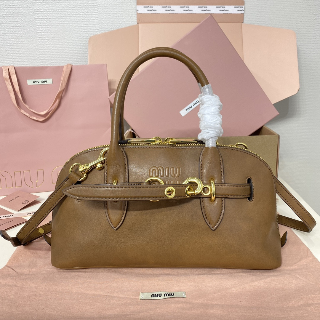 Miu Miu Aventure nappa leather top-handle bag 17x33x11cm