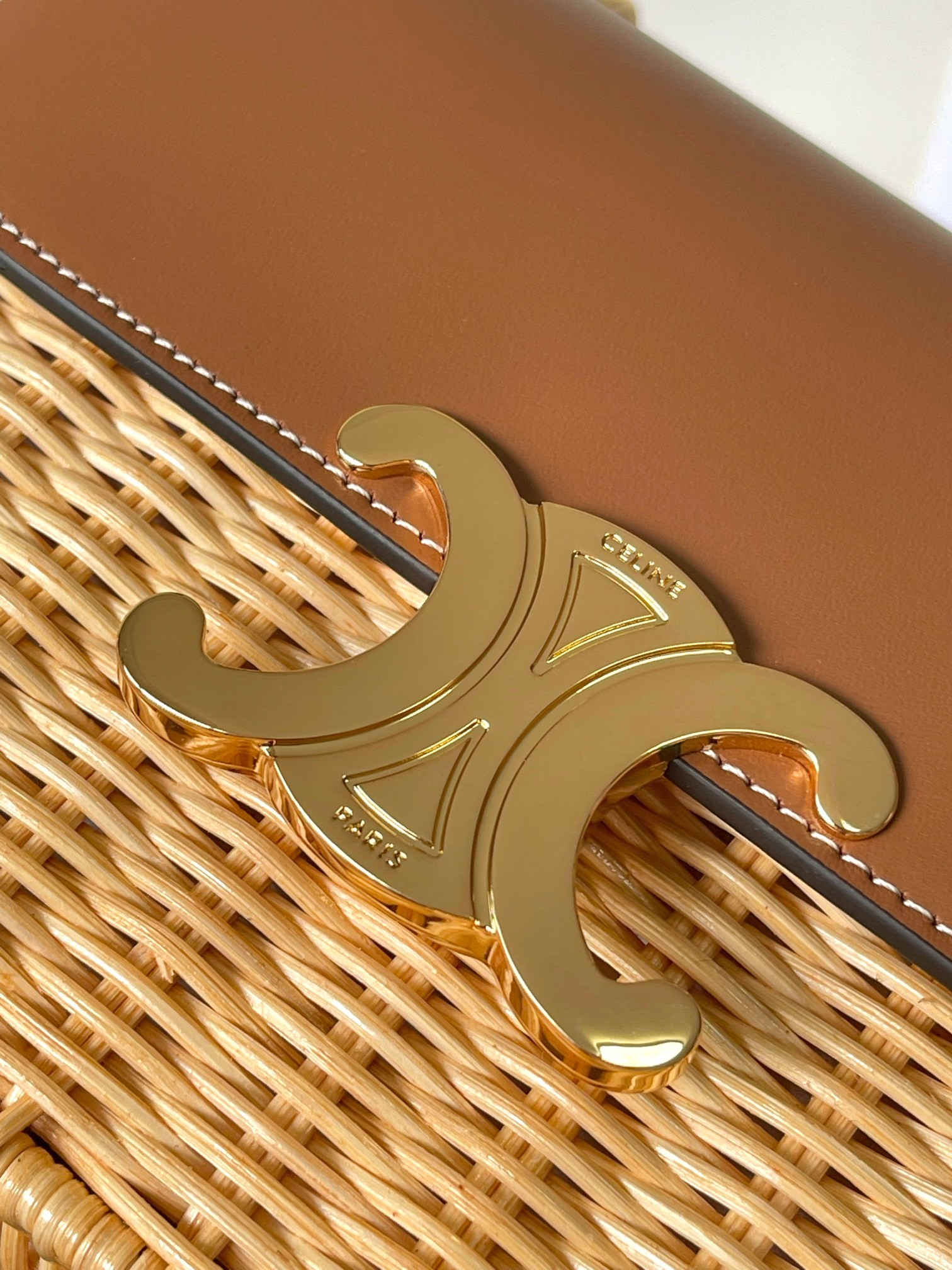 Ce**e teen garance bag in wicker and natural calfskin 18.5x13.5x7cm