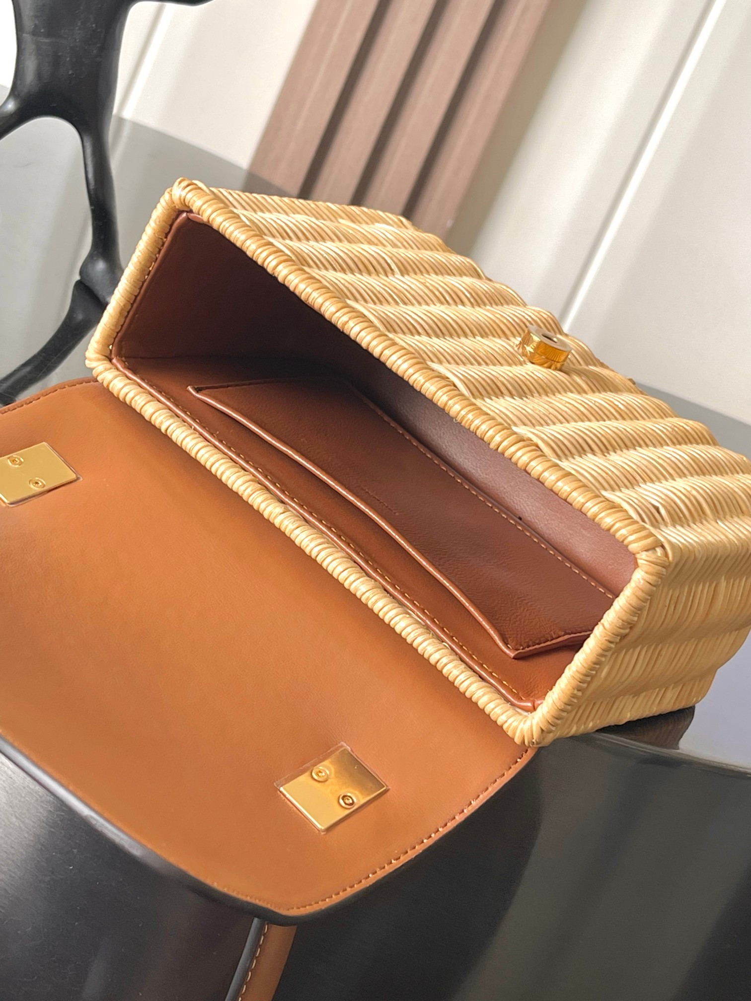 Ce**e teen garance bag in wicker and natural calfskin 18.5x13.5x7cm